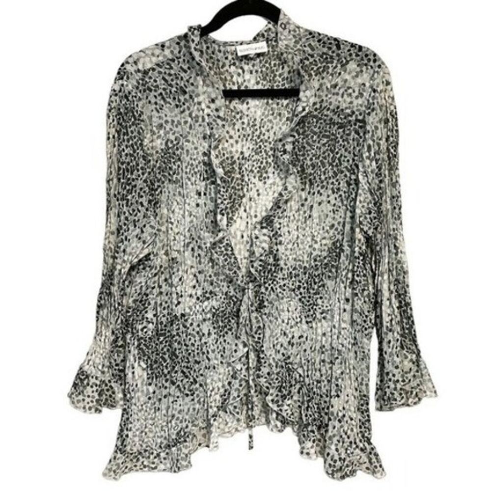 Waterfall Open Front Cardigan Sheer WhimsyGoth Ruffle Blouse Polka Dot Top Sz L